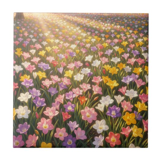 鮮やかな虹色のユリの花畑 タイル (正面)