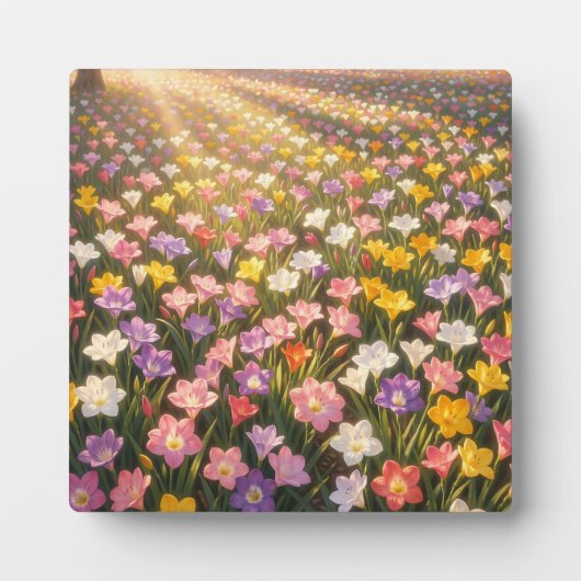 鮮やかな虹色のユリの花畑 フォトプラーク (正面)