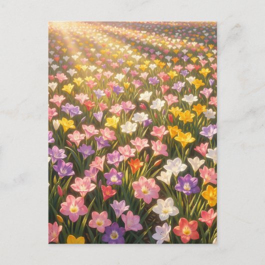 鮮やかな虹色のユリの花畑 ポストカード (正面)