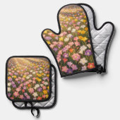 鮮やかな虹色のユリの花畑 鍋つかみ&鍋敷きセット (正面/裏面)