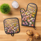 鮮やかな虹色のユリの花畑 鍋つかみ&鍋敷きセット (トップダウン)