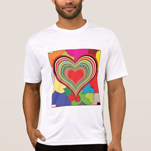 鮮やかな虹色のレイヤードハート抽象画 Tシャツ (正面)