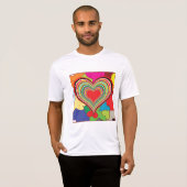 鮮やかな虹色のレイヤードハート抽象画 Tシャツ (正面フル)