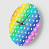 鮮やかな虹色の幾何学的な六角形の花模様 ラージ壁時計 (傾斜)