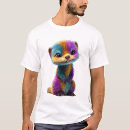 鮮やかな虹色の毛皮のイタチのキャラクター メンズ Tシャツ