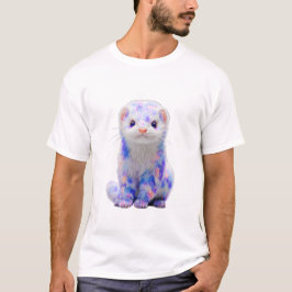 鮮やかな虹色の水彩コズミックベビーフェレット メンズ Tシャツ