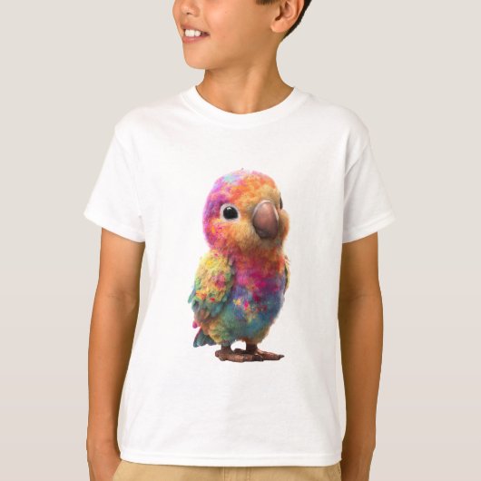 鮮やかな虹色の水彩スプラッターバードの子供たち Tシャツ (正面)