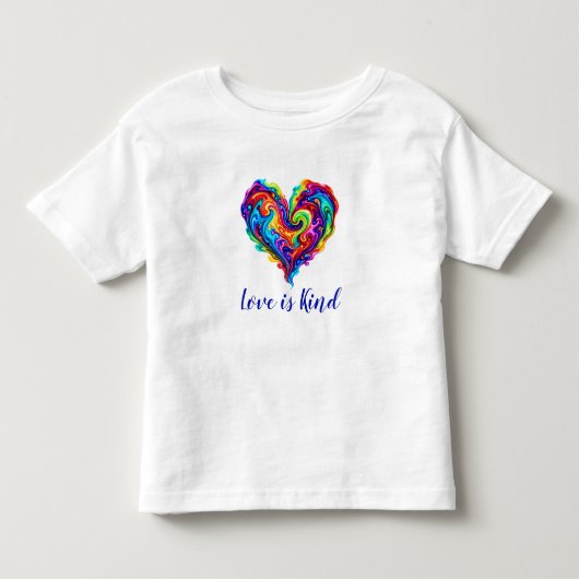 鮮やかな虹色の流し込みペイントハート トドラーTシャツ (正面)