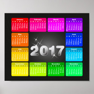 鮮やかな虹色の2017年カレンダー ポスター