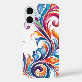 鮮やかな虹色バロックスクロールワークフラワーパターン iPhone 16ケース