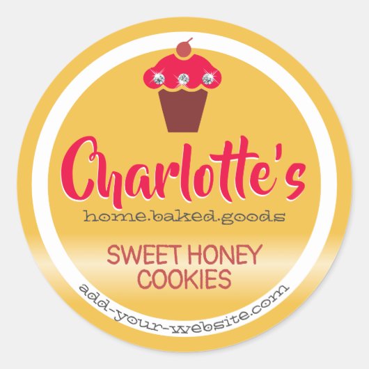 鮮やかな蜂蜜黄色の赤いカップケーキかわいいラベル ラウンドシール (正面)