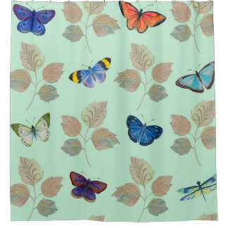 鮮やかな蝶と枝のシームレスなパターン シャワーカーテン