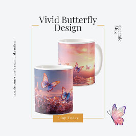 鮮やかな蝶のデザインの陶器マグカップ コーヒーマグカップ