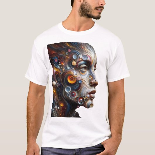 鮮やかな表現：抽象芸術人間顔アート Tシャツ (正面)