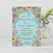 鮮やかな複雑な春ドードルフラワーベビーシャワー 招待状 (スタンド正面)