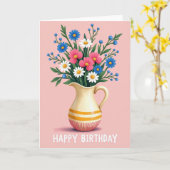 鮮やかな誕生日のピッチャー フラワーズ カード (黄色い花)