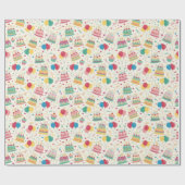 鮮やかな誕生日ケーキと風船の包装紙 ラッピングペーパー (フラット)