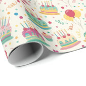 鮮やかな誕生日ケーキと風船の包装紙 ラッピングペーパー (ロールコーナー)