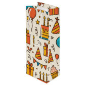 鮮やかな誕生日パーティーのシームレスパターン ワインギフトバッグ (裏面アングル)