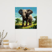 鮮やかな象の絵画ワイルドライフアート ポスター (キッチン)
