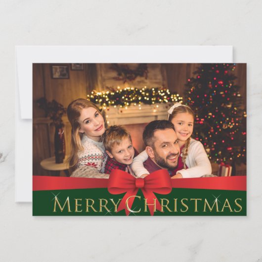 鮮やかな赤いおじぎゴールデンメリークリスマス写真 シーズンカード (正面)