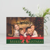 鮮やかな赤いおじぎゴールデンメリークリスマス写真 シーズンカード (スタンド正面)