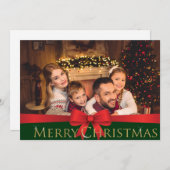 鮮やかな赤いおじぎゴールデンメリークリスマス写真 シーズンカード (正面/裏面)