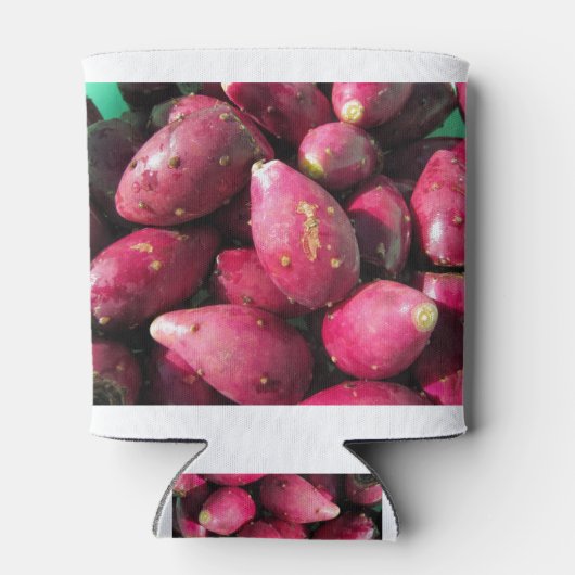 鮮やかな赤いとげのある梨サボテンの果実 缶クーラー (裏面)