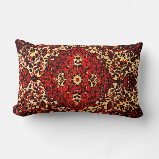 鮮やかな赤いのペルシャ絨毯のデザインおよびクリーム色 ランバークッション (正面)