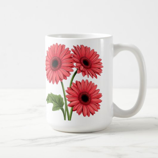 鮮やかな赤いガーベラの花束 コーヒーマグカップ (右)