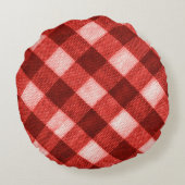 鮮やかな赤いギンガム:クローズアップのテクスチャ。 ラウンドクッション (裏面)