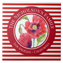 鮮やかな赤いケシのフローラサークル白ストライプ色