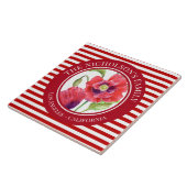 鮮やかな赤いケシのフローラサークル白ストライプ色 タイル (側面)