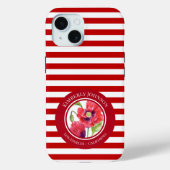 鮮やかな赤いケシのフローラサークル白ストライプ色 Case-Mate iPhoneケース (裏面)