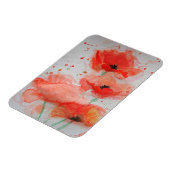 鮮やかな赤いケシの水彩画の誕生日花束 マグネット (左側)