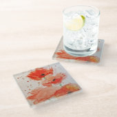 鮮やかな赤いケシの水彩花 ガラスコースター (アングル)