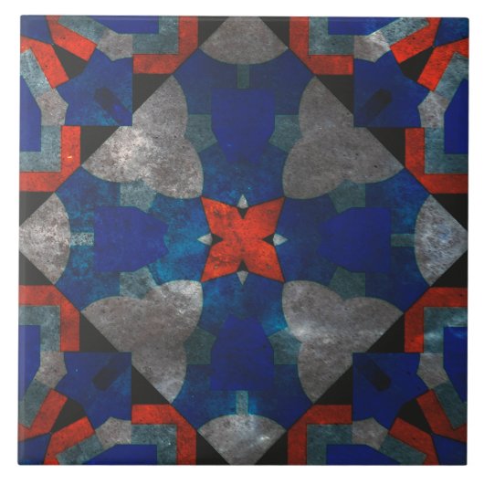 鮮やかな赤いスターバストと癒しの青いアクセント タイル (正面)