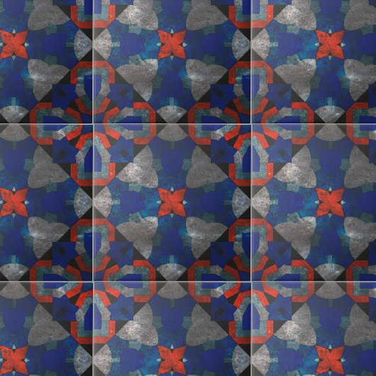 鮮やかな赤いスターバストと癒しの青いアクセント タイル