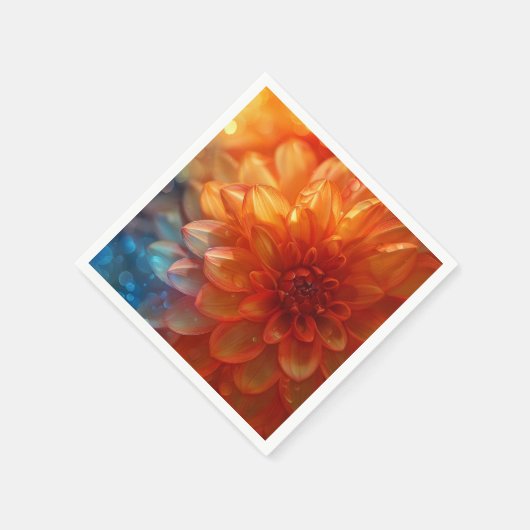 鮮やかな赤いダリアの花の紙ナプキン スタンダードカクテルナプキン (角)