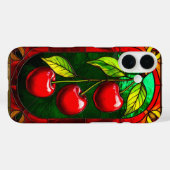 鮮やかな赤いチェリーと緑の葉 Case-Mate iPhoneケース (裏面 (横))