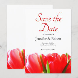 鮮やかな赤いチューリップでSave the Date 招待状