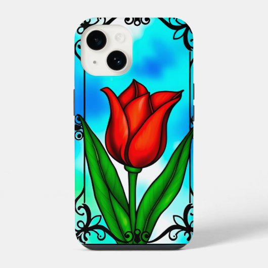 鮮やかな赤いチューリップ iPhoneケース (裏面)