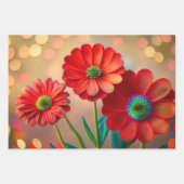 鮮やかな赤いデイジーの花 ラッピングペーパーシート (正面3)