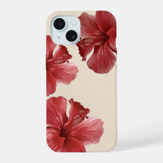 鮮やかな赤いハイビスカスのトロピカルフラワー iPhone 15  15ケース