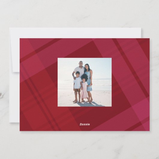 鮮やかな赤いピンクの格子模様シンプルのクリスマスクリスマスツーフォト シーズンカード (裏面)