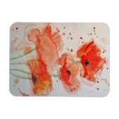 鮮やかな赤いポピーの水彩画 花のデザイン マグネット (横)