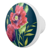 鮮やかな赤いポピーフローラ水色ダークターコイズ セラミックノブ (右)