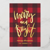 鮮やかな赤いメリー格子模様のホイルのクリスマス 箔シーズンカード (正面)