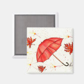 鮮やかな赤い傘と赤葉い水色 マグネット (正面/裏面)