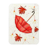 鮮やかな赤い傘と赤葉い水色 マグネット (縦)